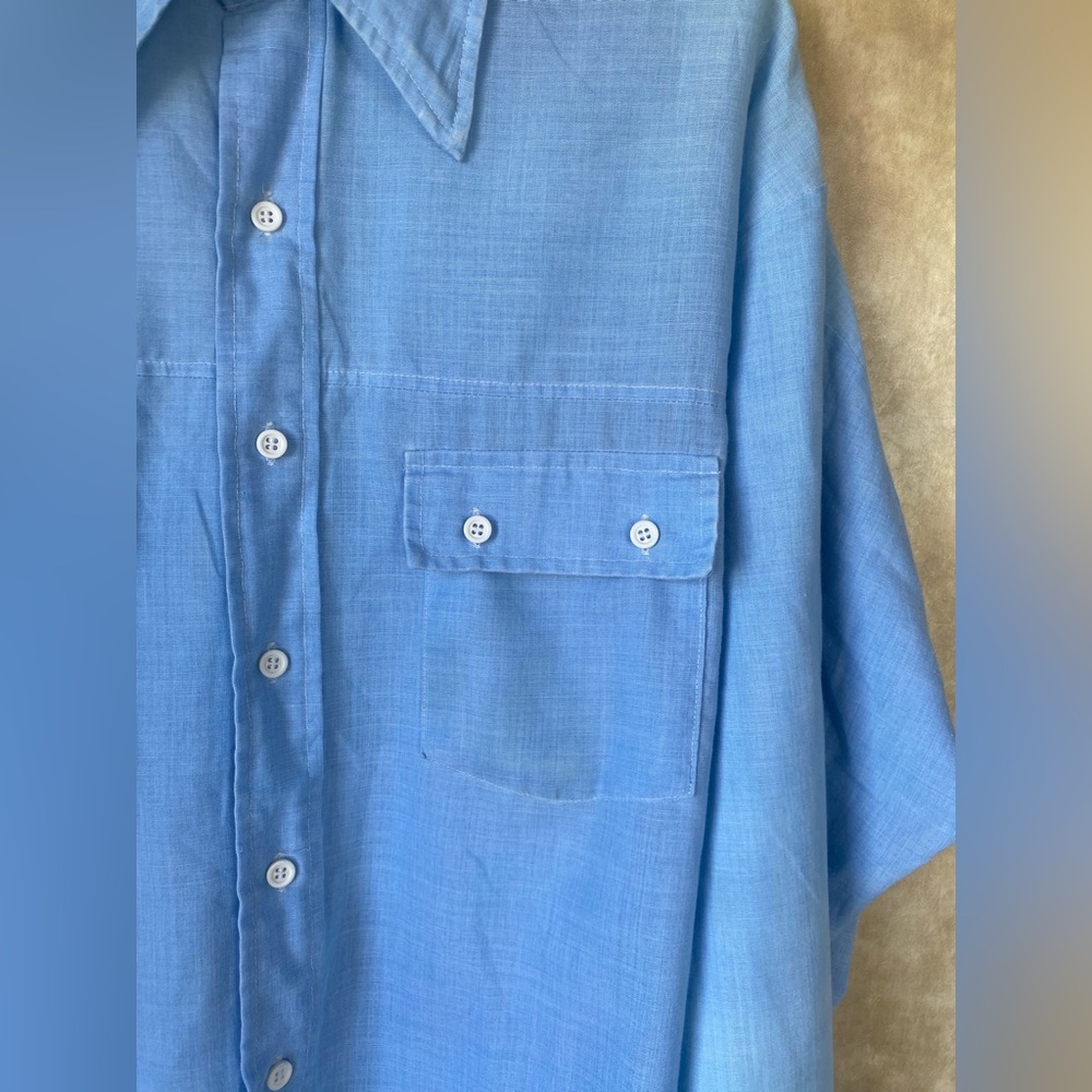 Vintage Kmart Permanent Press Double Pocket Button Front Shirt Lite Blue 70s 80s - Picture 5 of 7